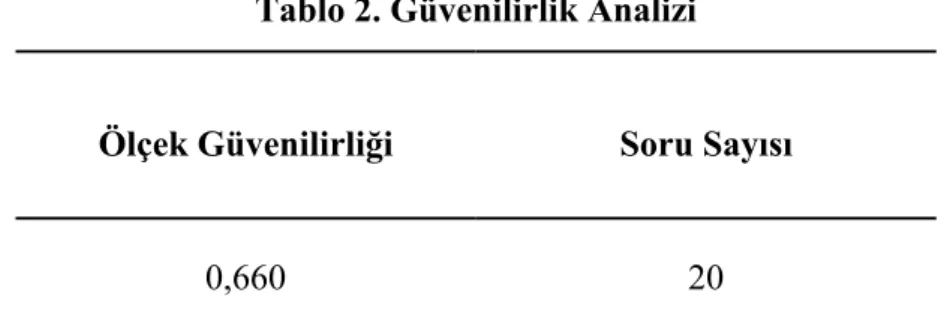 Tablo 2. Güvenilirlik Analizi 