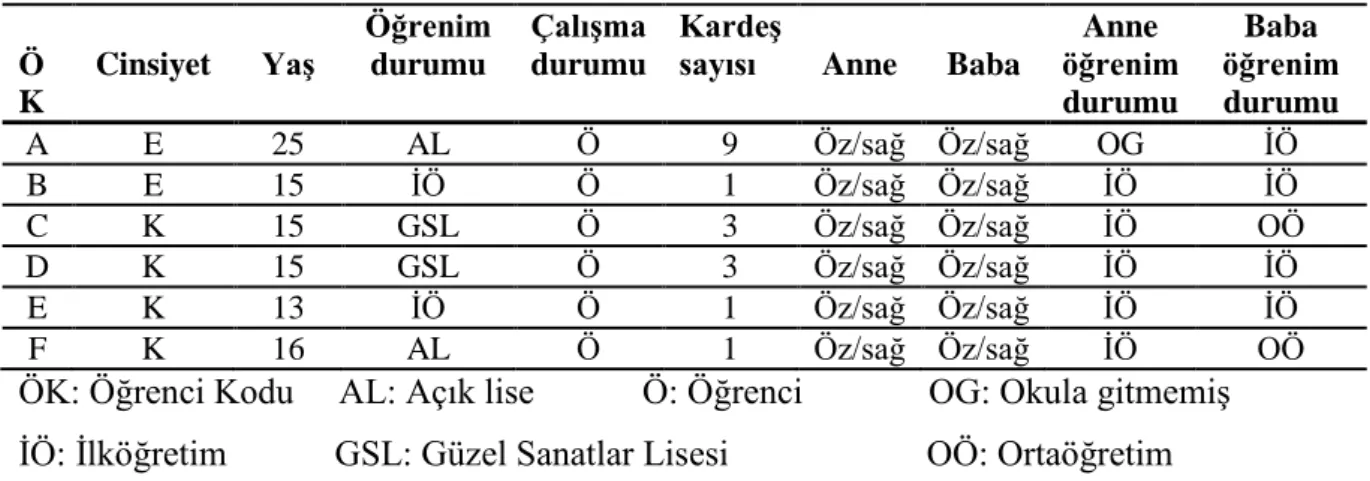 Tablo 3. Öğrencilerin Demografik Özellikleri 