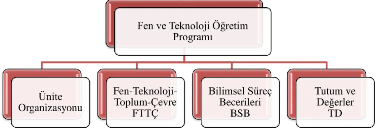 Şekil 2.3:  Fen ve Teknoloji Dersi Öğretim Programının organizasyon yapısı 