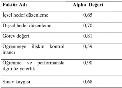 Tablo 5. Güdülenme Ölçeğinin Cronbach Alpha Katsayıları 