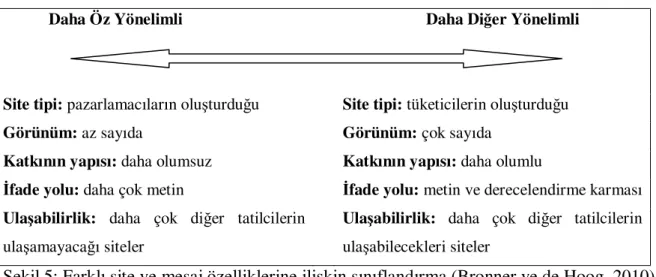 Şekil 5: Farklı site ve mesaj özelliklerine ilişkin sınıflandırma (Bronner ve de Hoog, 2010) 