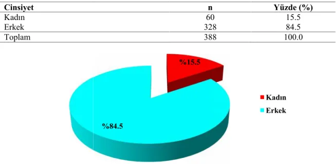 Tablo 4.1. Beden Eğitimi Öğretmenlerinin Cinsiyet Değişkenine Bağlı Olarak Dağılımı