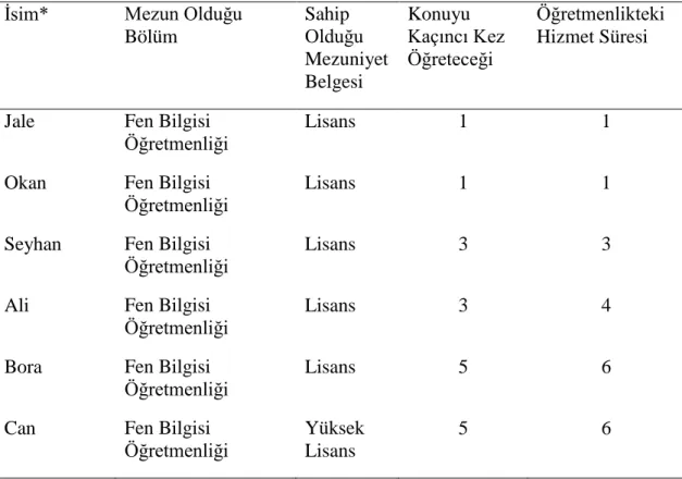 Tablo 3.1. Katılımcılara Ait Bilgiler 