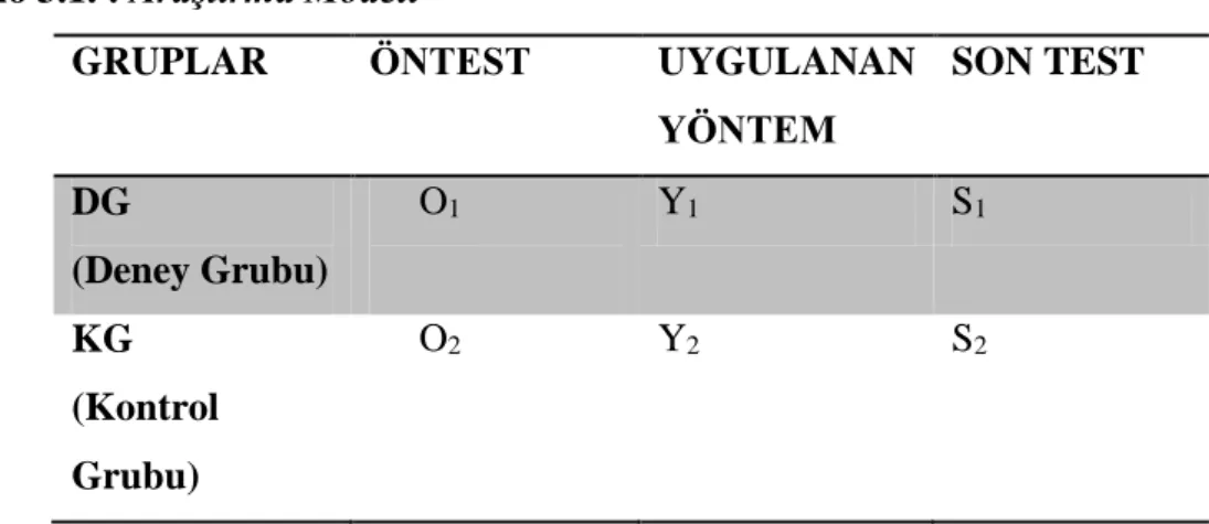 Tablo 3.1. : Araştırma Modeli 