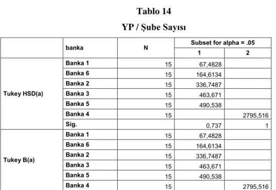 Tablo 14  YP / Şube Sayısı 