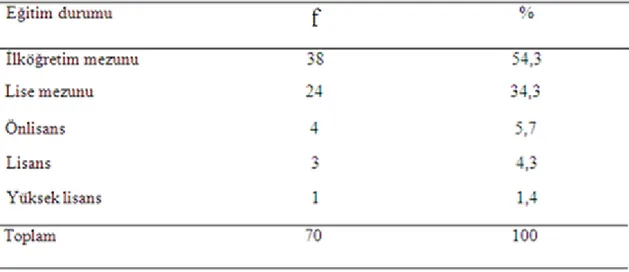 Tablo 1. Ankete Katılanların Eğitim Durumunu Gösteren Sayısal Dağılım 