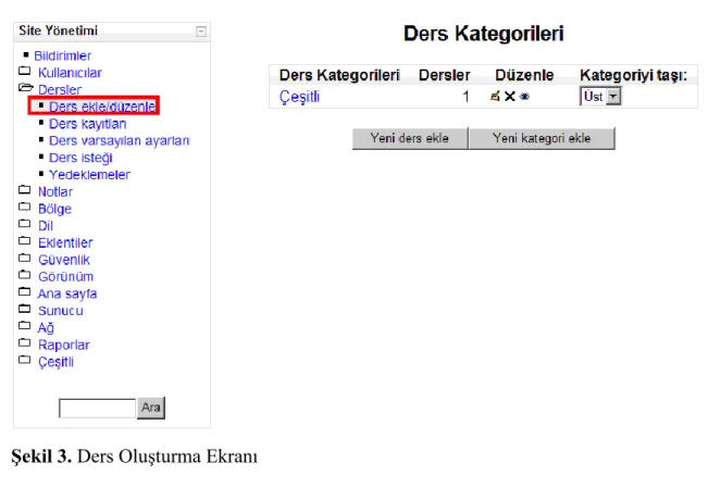 Şekil 3. Ders Oluşturma Ekranı 