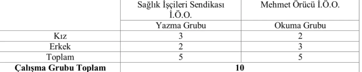 Tablo 3. 1: Çalışma Grubuna Dahil Olan Öğrenciler 
