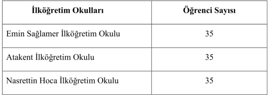 Tablo 1: Çalışmanın Örneklemi 