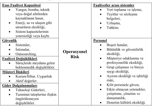 Tablo 1.1. Operasyonel Riske Etki Eden Faktörler  Esas Faaliyet Kapasitesi 
