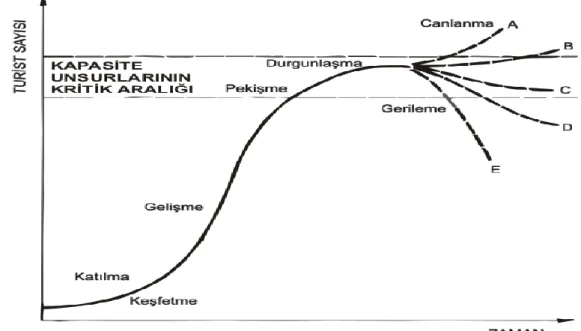 ġekil  1.  Butler‘in  Turizm  YaĢam  Döngüsü  Modeli:  Bir  Turistik  Bölgenin  Varsayılan  Evrimi 