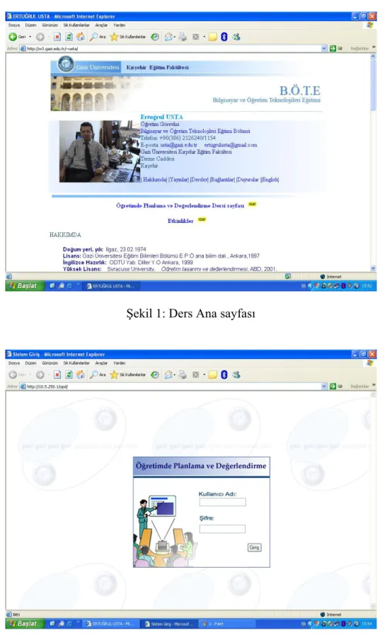 Şekil 2: Derse Giriş Ekranı 