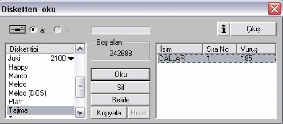 Şekil 8. Disketten Okuma Penceresi 
