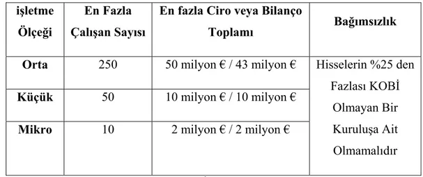 Tablo 3 : AB Ülkelerinde Uygulamaya Konulacak Olan Yeni KOBİ Tanımı  işletme 