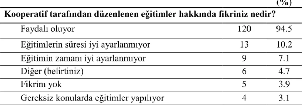 Tablo 16. Üyelerin Eğitim Faaliyetlerine Katılım Durumu 