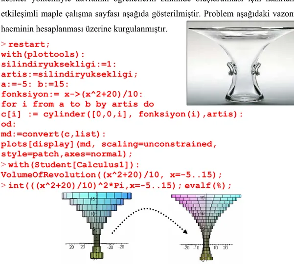 Şekil 2.3.’te Maple 9 yazılımı ile hazırlanmış, dairenin alanının hesaplanması  ile ilgili bir maplet uygulaması,  Şekil 2.4.’te ise iki fonksiyon arasında kalan 