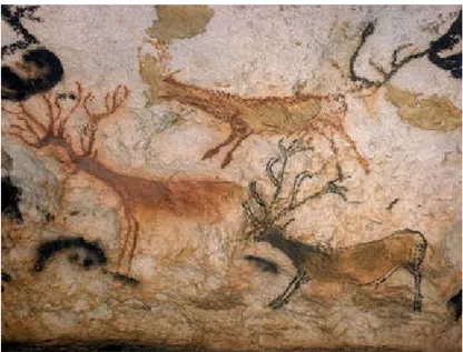 Şekil 1. Fransa'nın Lascaux Mağarası'nın Duvarlarındaki Geyik Figürleri ve Antik İnsanın Çizime  Hareket Verme Çabası.