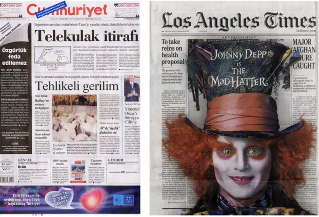 Şekil 8-9: Cumhuriyet ve Los Angeles Times Gazetelerinde Yayınlanan Reklam  Örnekleri 