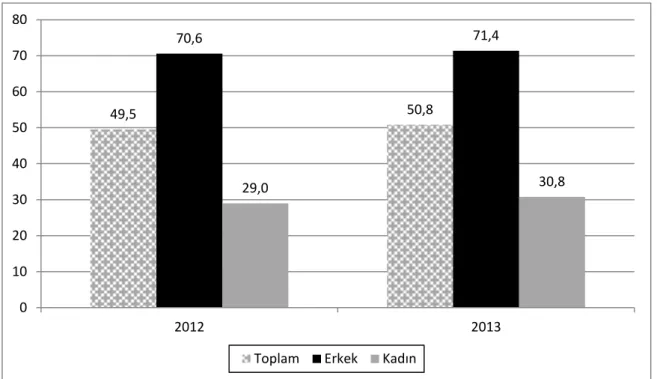 Grafik 1. İşgücüne Katılma Oranı (www.tisk.org.tr, 2013, s. 2). 