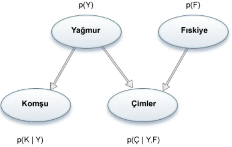 Şekil 9. Bir Bayes Ağ Örneği (Meredith, 2005’den alınmıştır)  