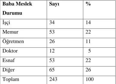 Tablo 4. Örneklem Grubunun Babaların Çalışma Durumlarına Göre Dağılımı  