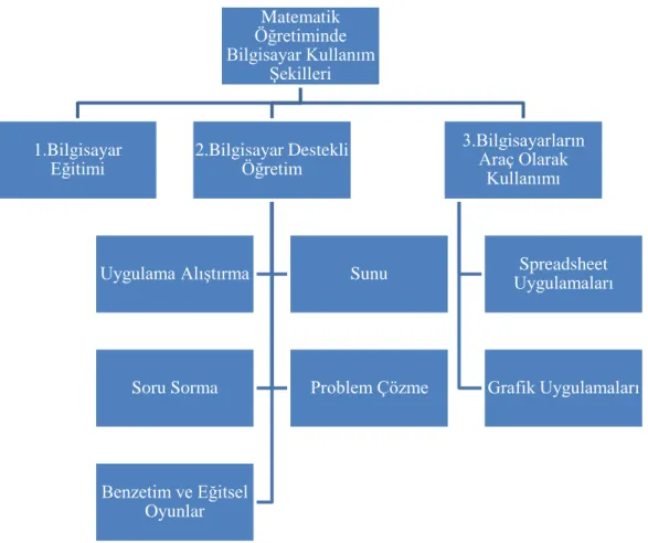 Şekil 2. Matematik Öğretiminde Bilgisayar Kullanım Şekilleri (Taylor, 1980, Akt :  Arıcı,1992) 