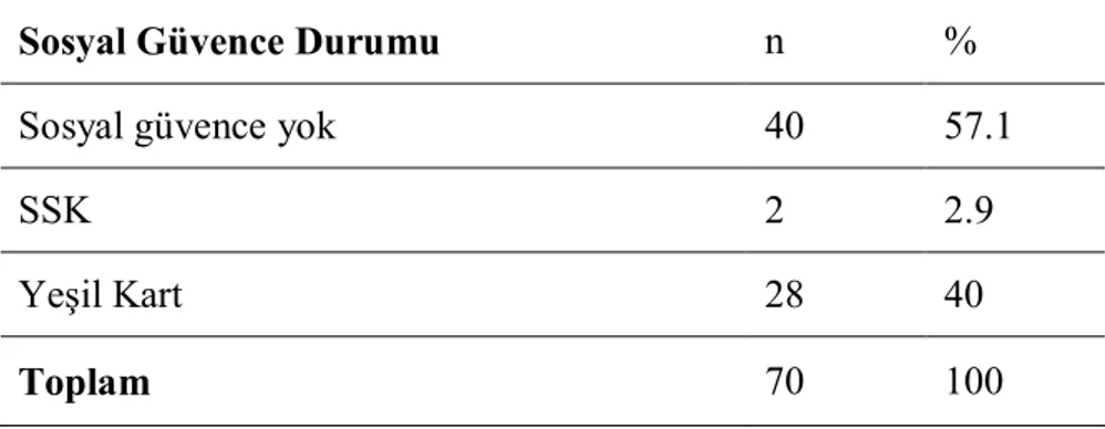 Tablo 31. Dokuyucuların Sosyal Güvenceleri Durumları 