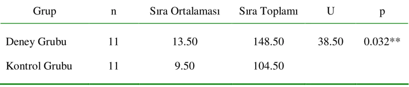 Tablo  12.  Deney  ve  Kontrol  Gruplarının  “Ritimleri  Doğru  Çalabilme”  Davranışına 