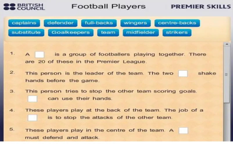 Şekil 32.Futbol kelime öğretimi-boşluk doldurma oyunu 
