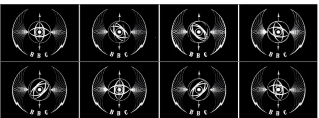 Şekil 6: BBC kanalı ekran grafiğinden 8 kare görüntü (1953). https://www.youtube.com/  watch?v=KUI-FsvggSs  adresinden erişilmiştir
