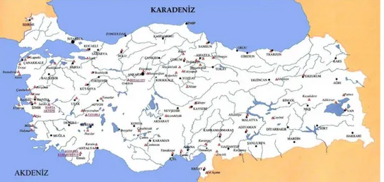 ġekil 1: Arkaik Dönem Anadolu Resim Sanatı Örneklerinin Ele Geçtiği Merkezler 