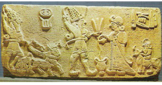 ġekil 24: Malatya, Kral Sulumeli‟nin Büyük Tanrı Önünde Ġbadeti, Bazalt, M.Ö.  10.yy.(Anadolu Medeniyetler Müzesi Kataloğu)