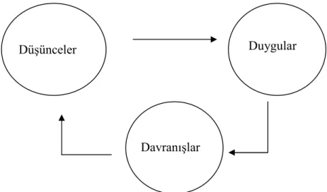 Şekil  2’de  görüldüğü  gibi  düşünceler,  duygular,  davranışlar  birbirilerini  etkilemektedir