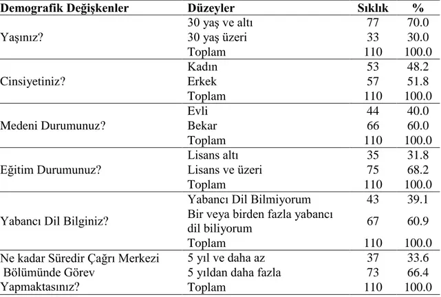 Tablo 2. Demografik Değişkenlerin Sıklık Dağılımı 