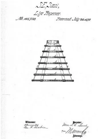 Şekil 12. Sarah E. Saul tarafından tasarlanan cankurtaran eteği. “Sarah. E. Saul  Cankurtaran eteği”, United States Patent and Trademark Office, 1870, 