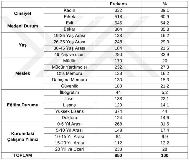 Tablo 5.4.  Demografik Özellikler 