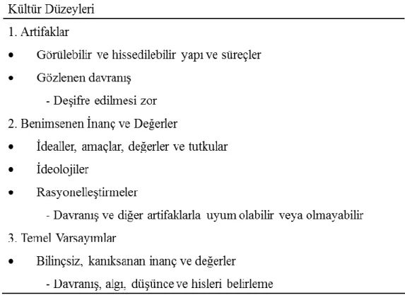 Şekil 2.1 Schein’e Göre Kültür Düzeyleri (Schein, 2010, s.24) 
