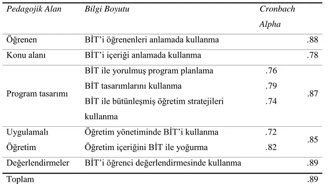 Tablo  18  incelendiğinde  Türkçe  TPAB-Uygulama  Ölçeği’nin  genel  Cronbach  Alpha güvenirlik katsayısının 0.89 olarak bulunması ölçeğin yüksek derecede güvenilir  olduğunun  bir  göstergesidir