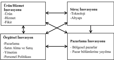 Şekil 1. İnovasyon Türleri ve Faaliyet Alanları (Avermaete vd., 2003: 10) 