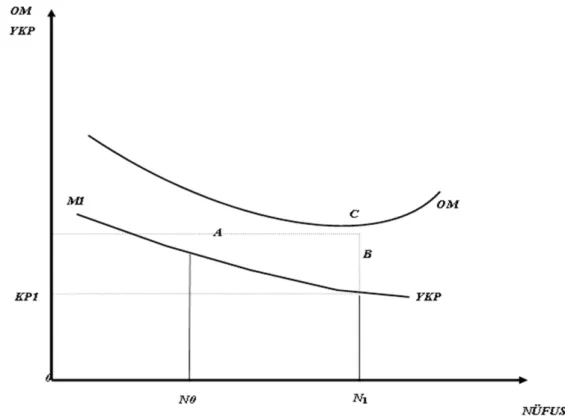 Şekil 3: Ortalama Maliyet ve Yerleşiklerin Katılım Payına Göre Optimal Büyüklük   Kaynak: Dinler, 1994: 165