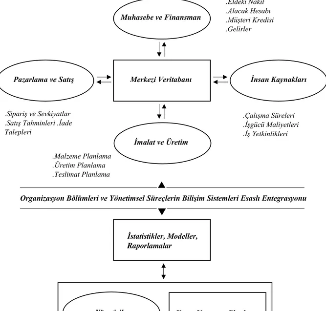 Şekil 5. İşletme Bölümleri ve Yönetimsel Süreçlerin YBS Bazlı Bütünleşmesi 