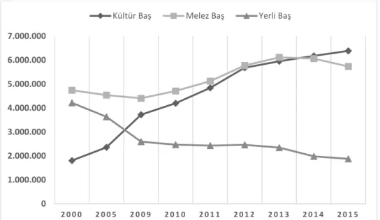 Tablo 3. Türkiye’de yıllara göre sığırların ırk dağılımı göstermektedir. Tablo3.  te 2015 yılında Türkiye’de büyükbaş hayvan varlığına bakıldığında %45,6 kültür ırkı,  %41  oranında  melez  ve  %13,4  oranında  yerli  ırklardan  oluştuğu  görülmektedir