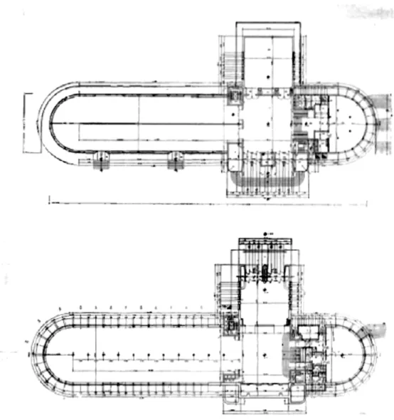 Şekil 31 - Ankara Sergi Evi'nin alt ve orta kat planları  Kaynak: (Arkitekt, 1935) 