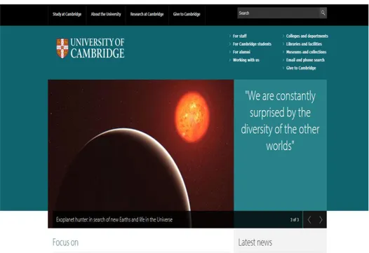 Şekil 3: Cambridge Üniversitesi Web Sitesi Arayüz Görüntüsü 