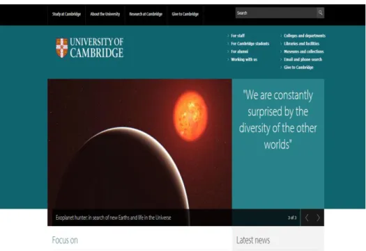 Şekil 3: Cambridge Üniversitesi Web Sitesi Arayüz Görüntüsü 