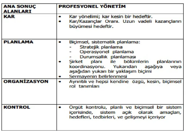 Tablo 2. Profesyonel Yönetim 