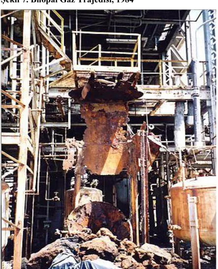 Şekil  7’de  görülen  resim  Hindistan’ın  Bhopal  şehrinde  bulunan  Carbide  ilaç  fabrikasının  felaket  sonrası  bir  bölümüne  aittir