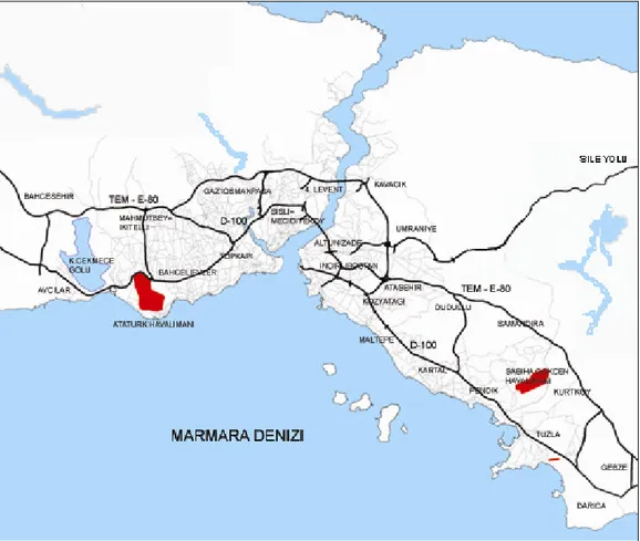 Şekil 3.9 Đstanbul Metropoliten Alanı’nda D-100 Çevre Yolu ve TEM Otoyolu   (C. Hamamcıoğlu, 2007)  