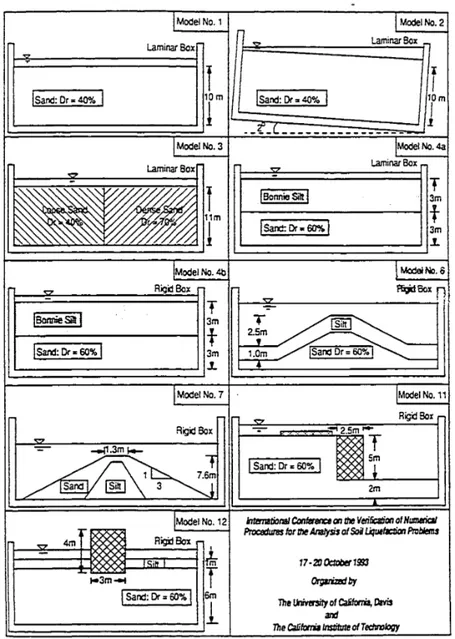 Şekil 2.2 VELACS Projesi kapsamında gerçekleştirilen A sınıfı sentrifüj model deneyleri  (Arulanandan ve Scott, 1993b) 