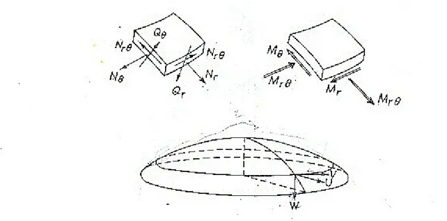 Şekil 2.2 Kesit tesirleri ve yer değiştirme bileşenleri (Huang, 1964)  Eksenlere göre moment denge denklemleri 